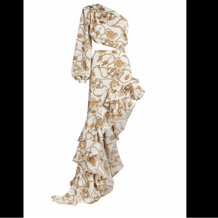 Bronx And Banco One-Shoulder Ruffle Gown - Size Medium